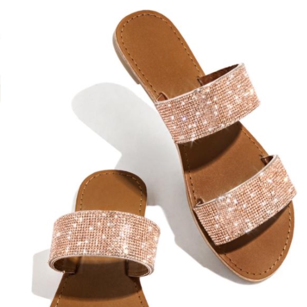 Double Strap Embellished Sandals - Rose Gold - Picture 4 of 4